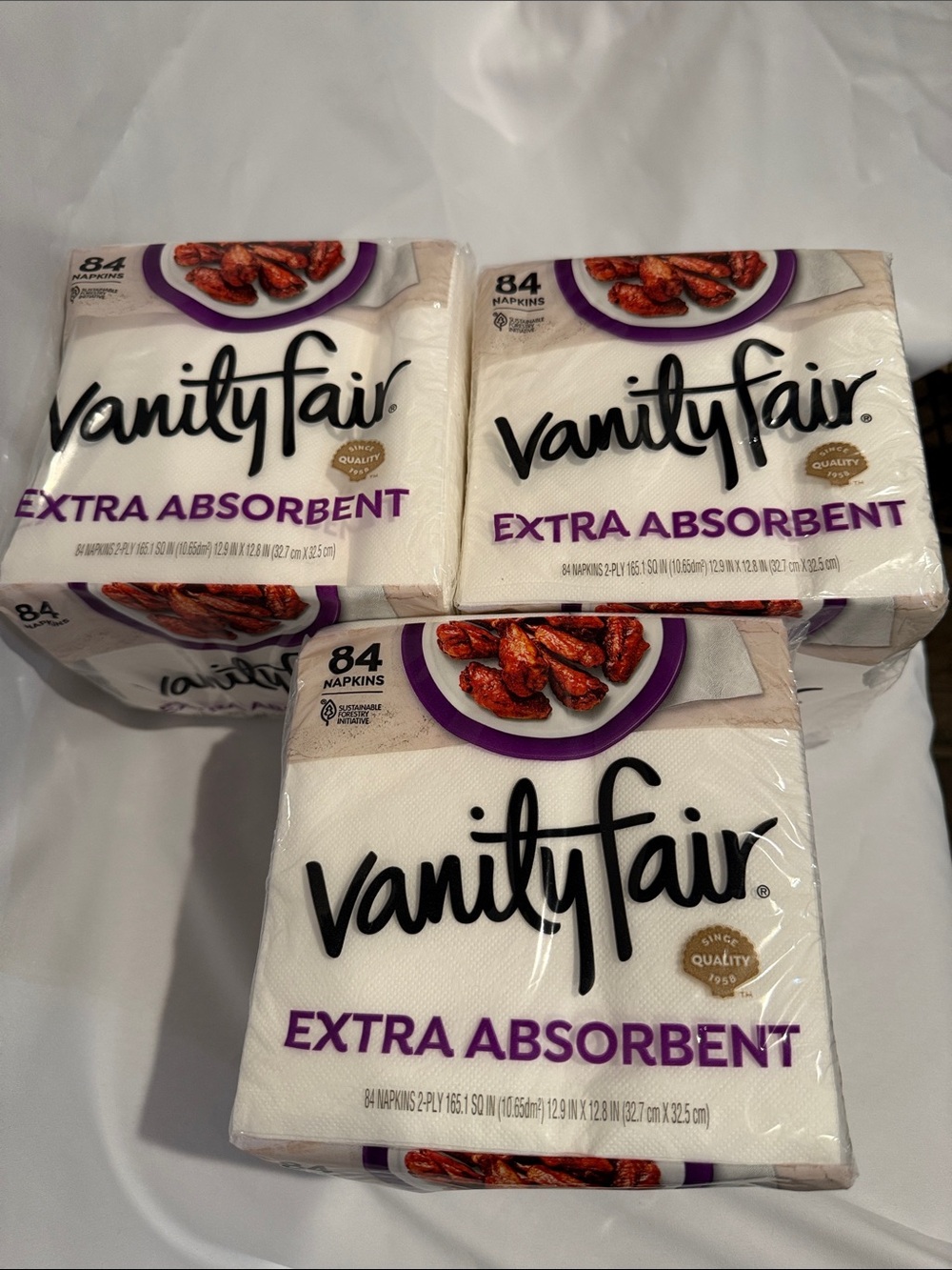 Vanity Fair White Extra Absorbent Napkins three 84 Count Packs (252 total)